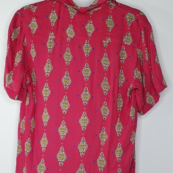 Raga Small Alice Button Down Short Sleeve Boyfriend Medallion Shirt Viscose - Picture 8 of 10